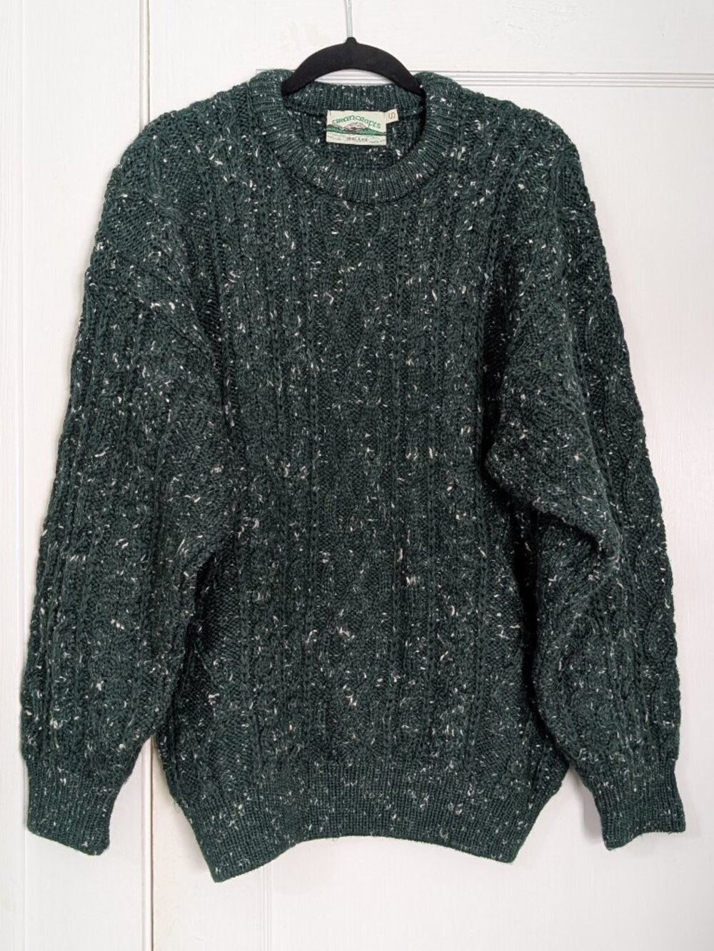 Aran Crafts Ireland 100% Wool Cable Knit Sweater Men's Small Green Crewneck